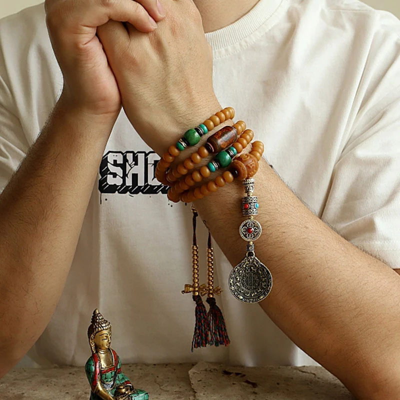 Bracciale di ricchezza Bagua Vajra Buddha Stones Tibet 108 perle di Mala Bodhi Seme - Image 5
