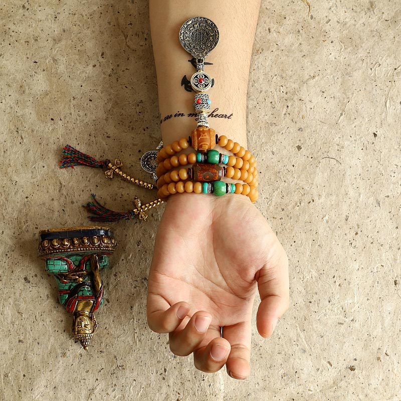 Bracciale di ricchezza Bagua Vajra Buddha Stones Tibet 108 perle di Mala Bodhi Seme - Image 6