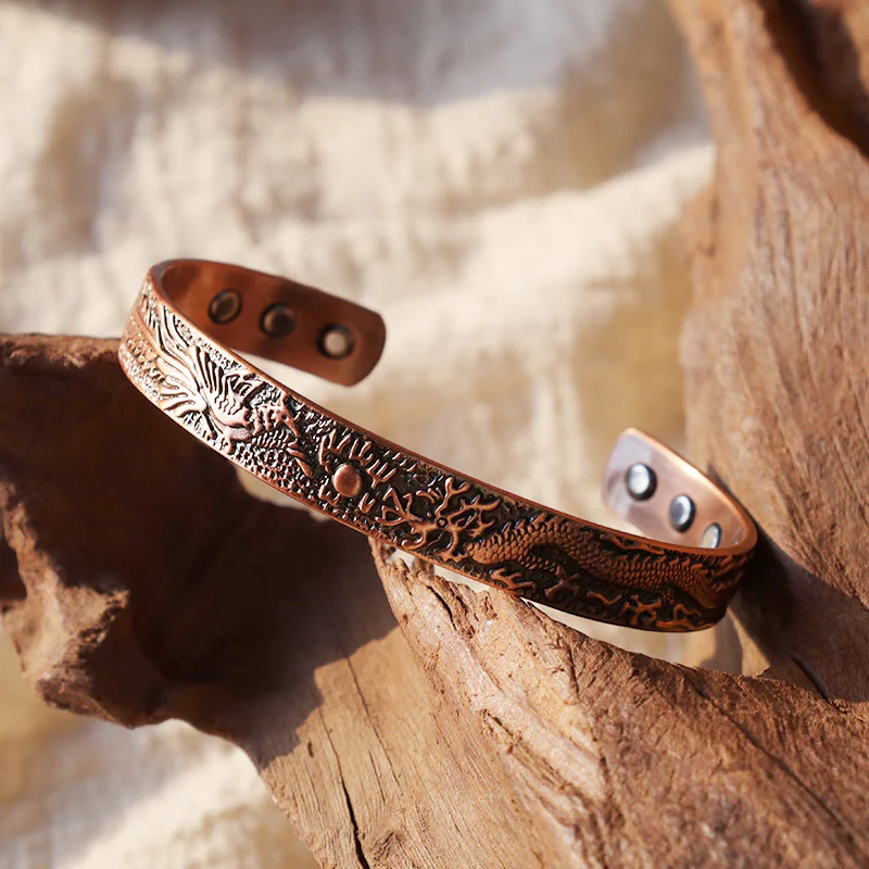 Bracciale rigido magnetico in rame massiccio con drago e fenice Buddha Stones - Image 3
