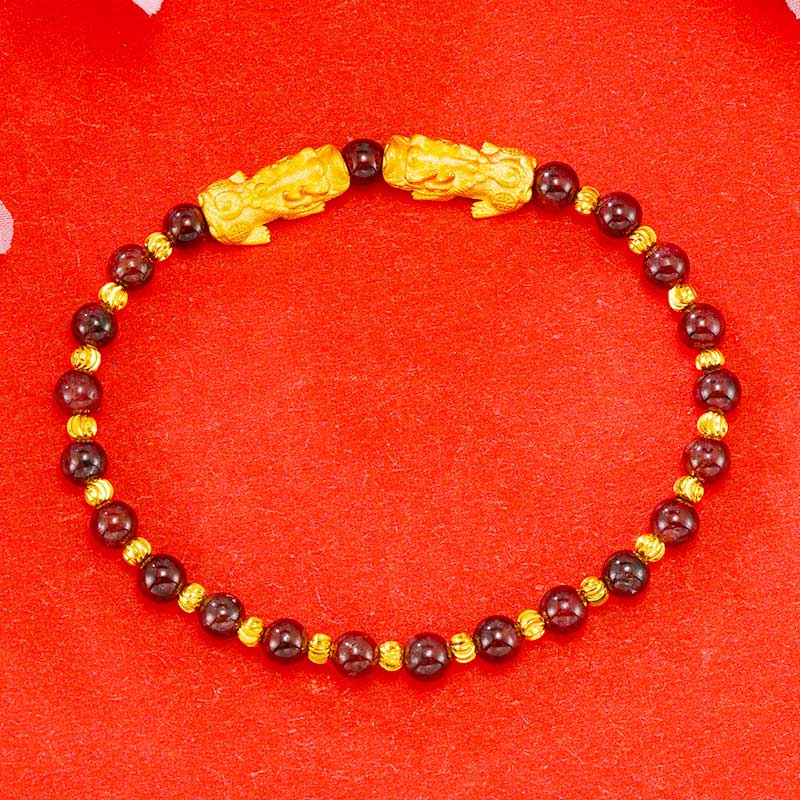 Braccialetto Buddha Stones Galvanotecnica Dorato Doppio Pixiu Ricchezza - Image 4