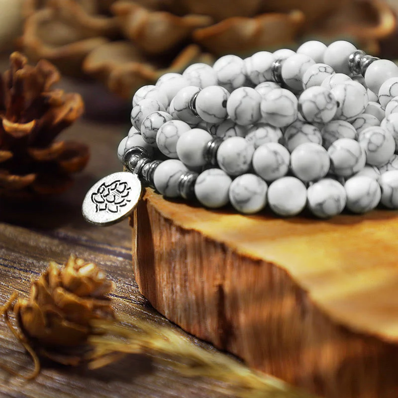 Braccialetto di guarigione Mala di loto turchese bianco Buddha Stones - Image 4