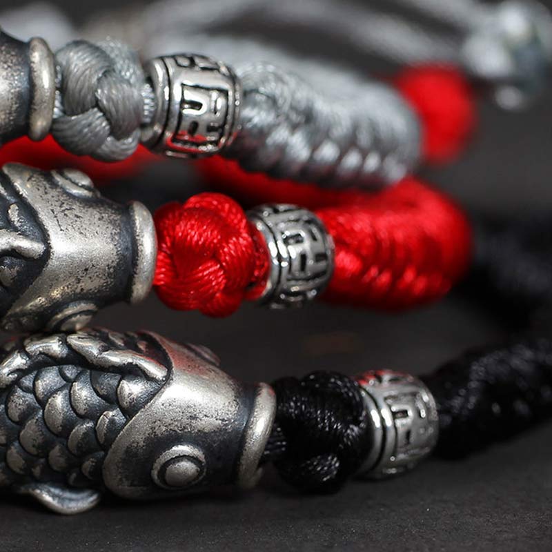 Braccialetto intrecciato con corda in argento Buddha Stones Luck Koi Fish - Image 9