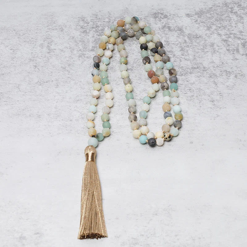 Braccialetto Mala con nappa in perle di amazzonite Buddha Stones 108 - Image 3
