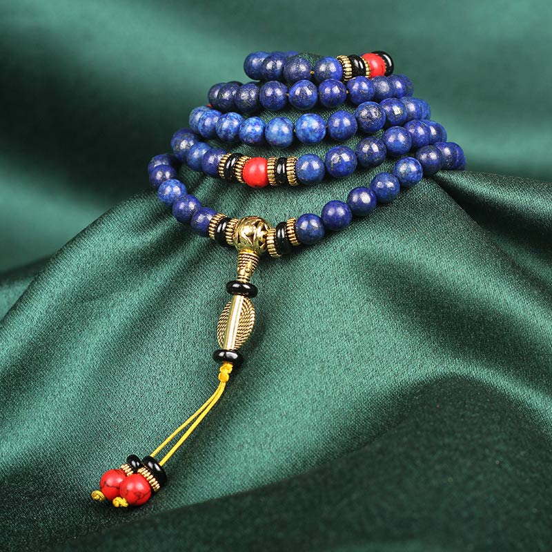 Braccialetto positivo in pietra tibetana Mala con lapislazzuli e lazurite Buddha Stones - Image 3