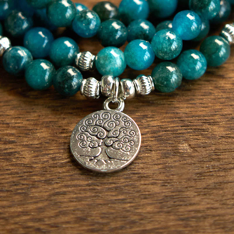 Buddha Stones 108 Mala Beads Apatite Bead Om L'albero della vita Bracciale Buddha di loto - Image 10
