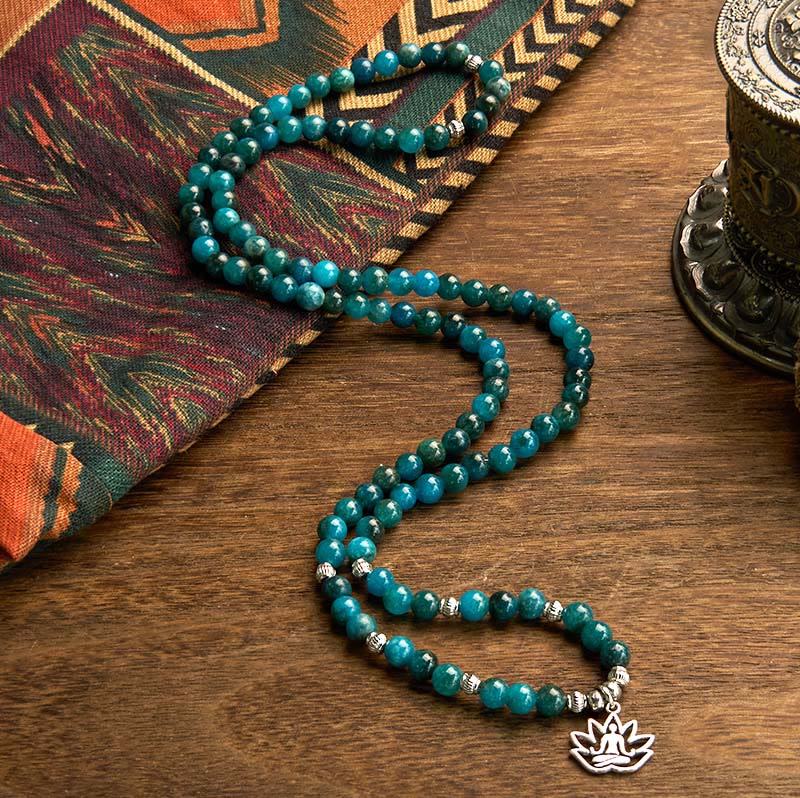 Buddha Stones 108 Mala Beads Apatite Bead Om L'albero della vita Bracciale Buddha di loto - Image 13