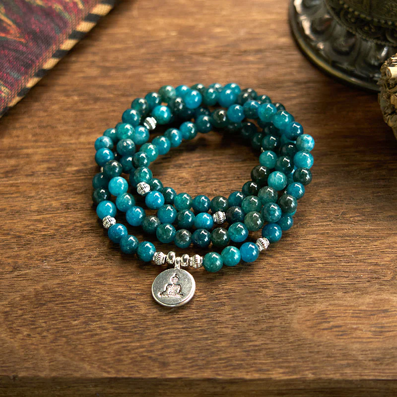 Buddha Stones 108 Mala Beads Apatite Bead Om L'albero della vita Bracciale Buddha di loto - Image 18