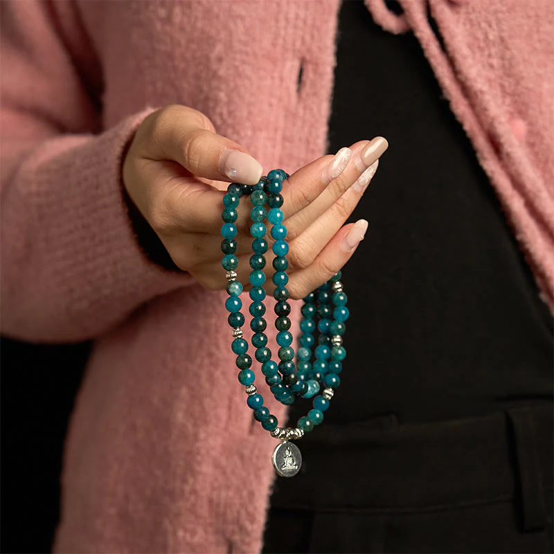 Buddha Stones 108 Mala Beads Apatite Bead Om L'albero della vita Bracciale Buddha di loto - Image 19