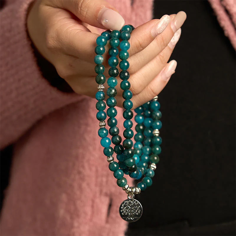 Buddha Stones 108 Mala Beads Apatite Bead Om L'albero della vita Bracciale Buddha di loto - Image 8