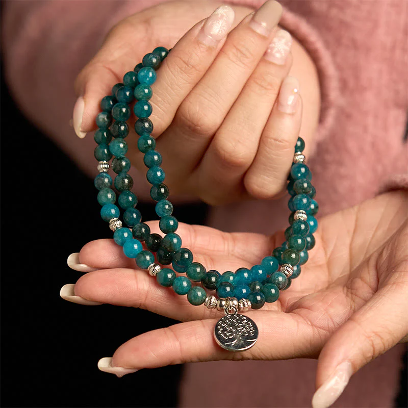 Buddha Stones 108 Mala Beads Apatite Bead Om L'albero della vita Bracciale Buddha di loto - Image 9
