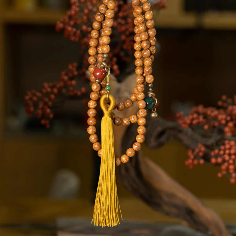 Buddha Stones 108 Mala Beads Bodhi Seed Saggezza Pace Nappa Bracciale - Image 10
