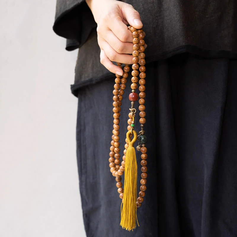 Buddha Stones 108 Mala Beads Bodhi Seed Saggezza Pace Nappa Bracciale - Image 4