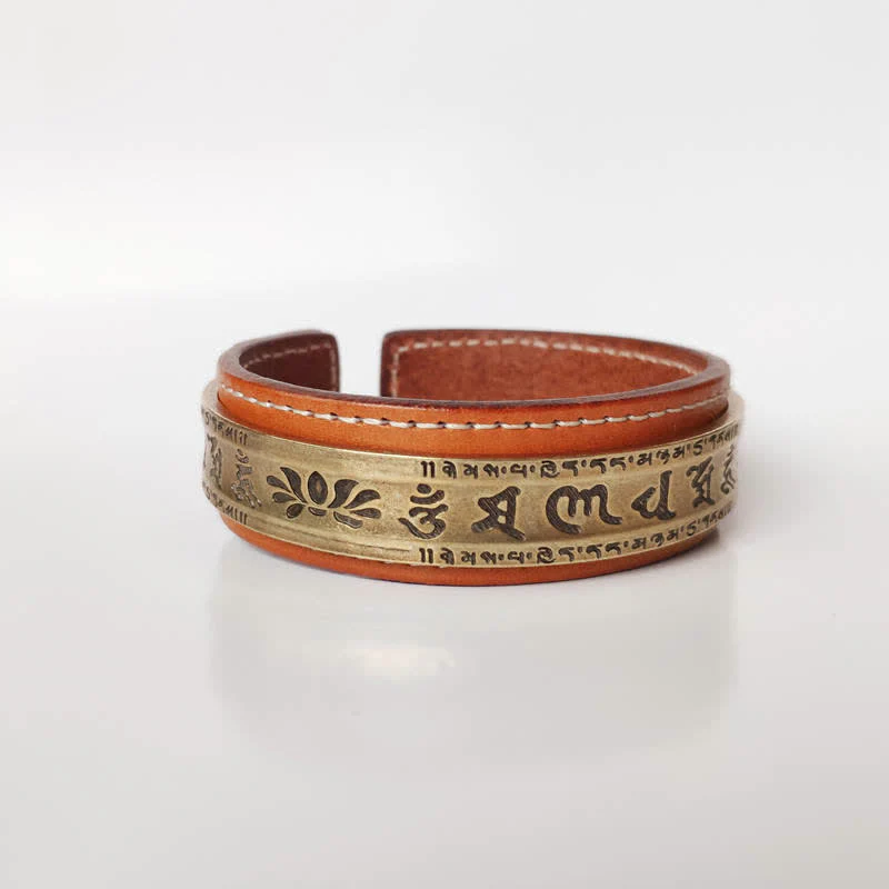 Buddha Stones 2 pezzi Om Mani Padme Hum Drago Fenice Rame Pelle Pace Braccialetto Braccialetto - Image 8