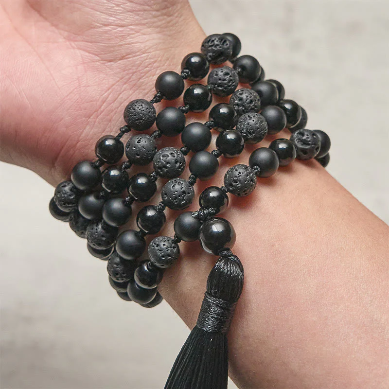 Buddha Stones 8mm Perline Onice Nero Pietra Lavica Nappa Protezione Fortuna Mala - Image 4