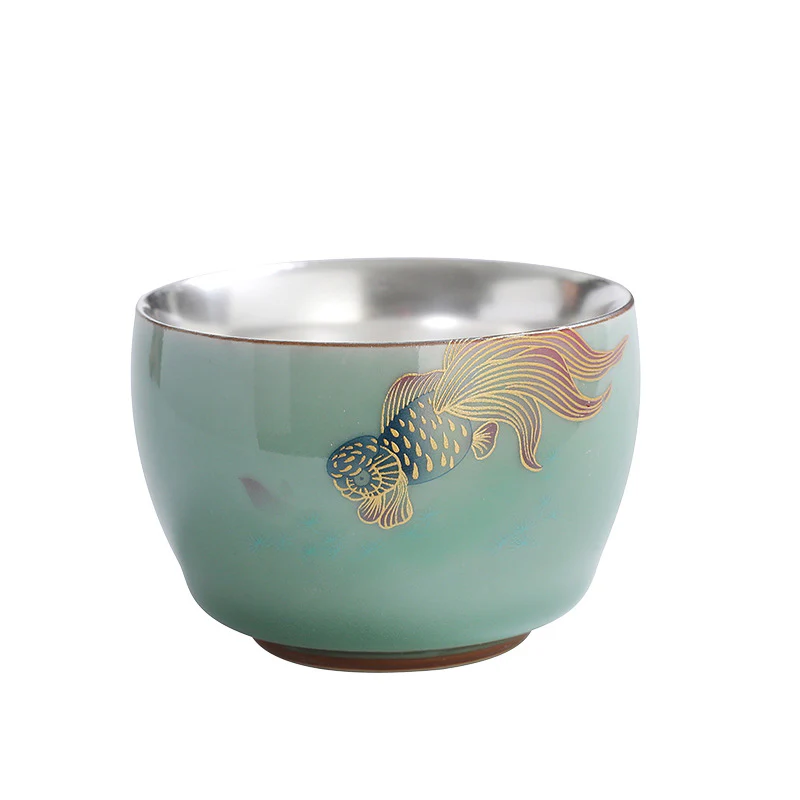 Buddha Stones Farfalla Pesce rosso Loto Koi Pesce Tazza da tè in ceramica Kung Fu Tazza da tè 120ml - Image 9