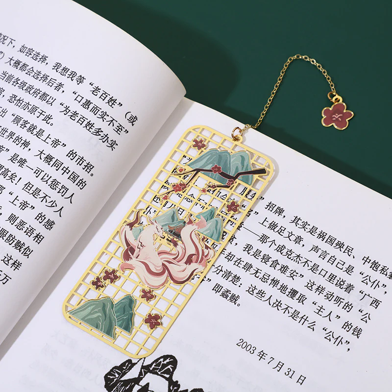 Segnalibro cavo in metallo ottone con Buddha Stones, alce, pesce koi, gru, volpe a nove code - Image 10