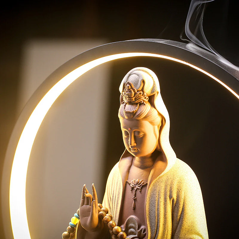 Buddha Stones Buddha Avalokitesvara Ceramica Loto Rilassamento Bruciatore di Incenso Decorazione - Image 14