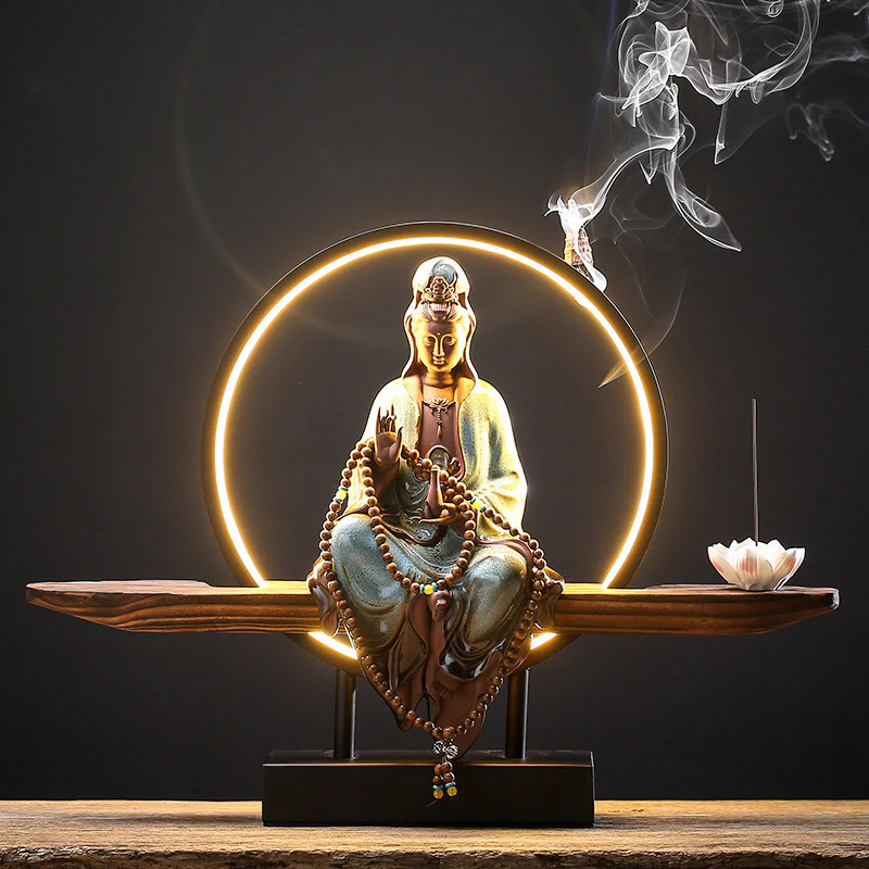 Buddha Stones Buddha Avalokitesvara Ceramica Loto Rilassamento Bruciatore di Incenso Decorazione - Image 20