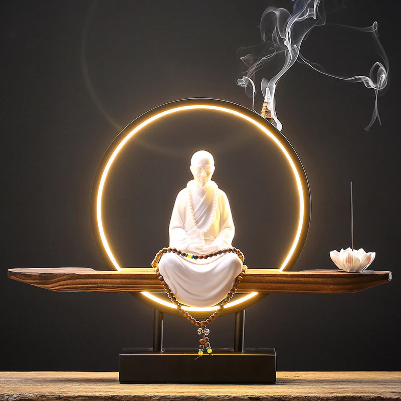 Buddha Stones Buddha Avalokitesvara Ceramica Loto Rilassamento Bruciatore di Incenso Decorazione - Image 22