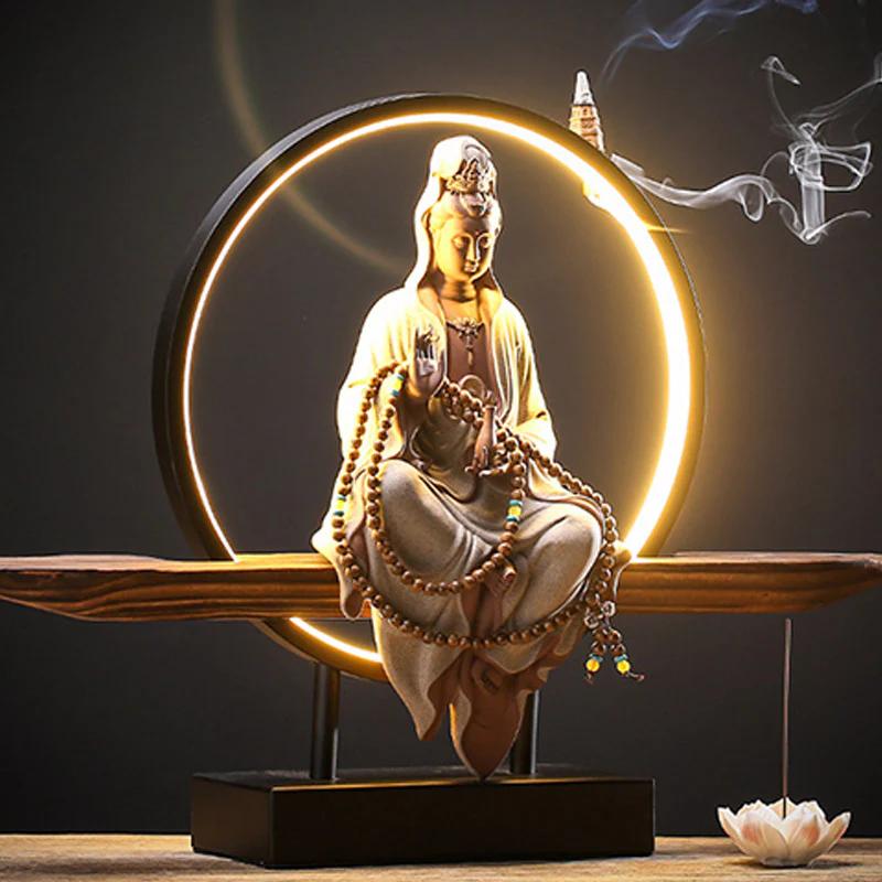 Buddha Stones Buddha Avalokitesvara Ceramica Loto Rilassamento Bruciatore di Incenso Decorazione - Image 9