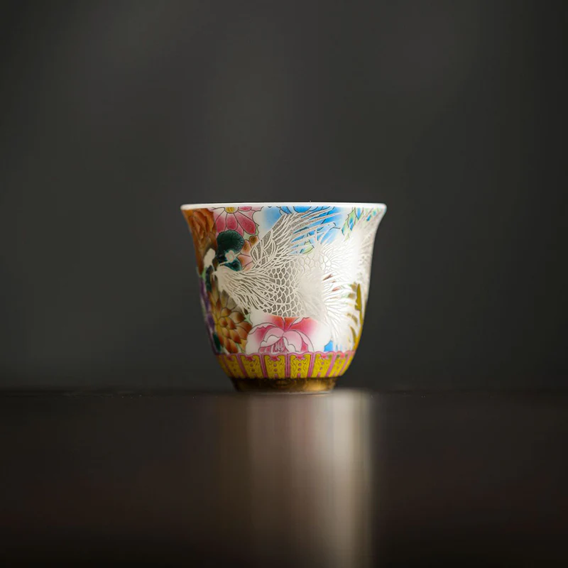 Buddha Stones Drago Fenice Fiori Tazza da tè in ceramica Tazza da tè Kung Fu 50ml - Image 10