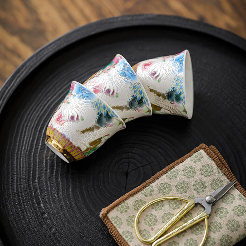 Buddha Stones Drago Fenice Fiori Tazza da tè in ceramica Tazza da tè Kung Fu 50ml - Image 7