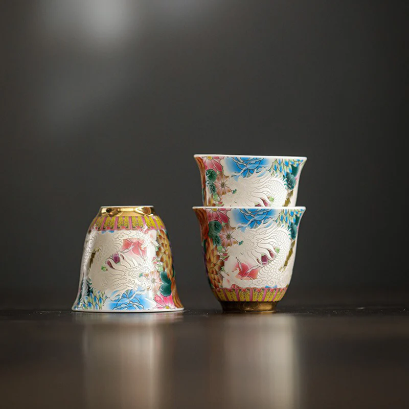 Buddha Stones Drago Fenice Fiori Tazza da tè in ceramica Tazza da tè Kung Fu 50ml - Image 8