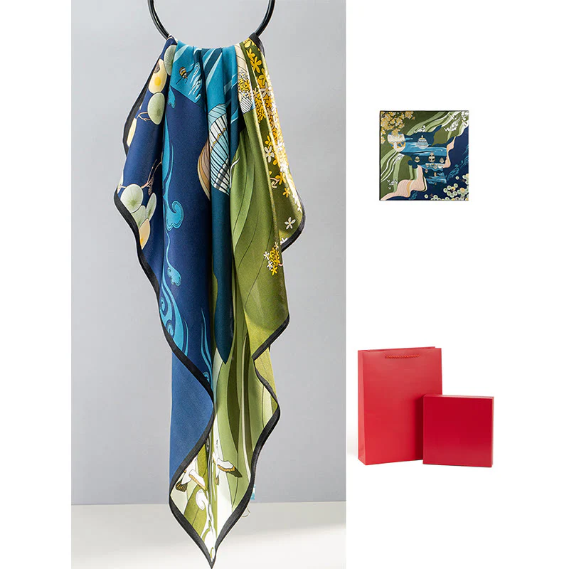 Buddha Stones Jungle Oil Painting Nuvole di buon auspicio Sciarpa in seta di gelso al 100% Sciarpa da collo in seta bifacciale di qualità premium 6A - Image 26