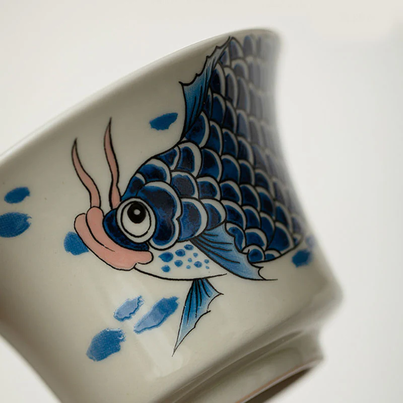 Buddha Stones Koi Fish Arowana Ceramica Gaiwan Sancai Tazza da tè Kung Fu Tazza da tè con coperchio 130ml - Image 21
