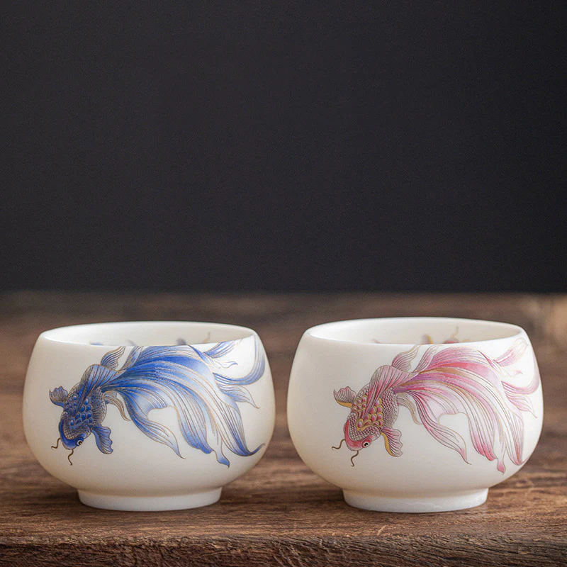 Buddha Stones Koi Fish Tazza da tè in porcellana bianca Tazza da tè in ceramica Kung Fu - Image 23