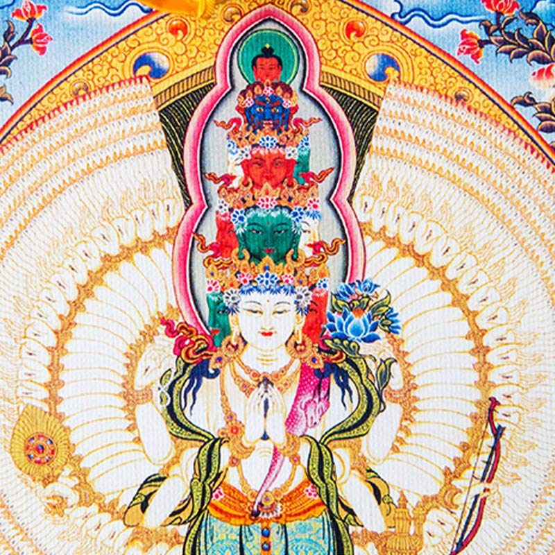 Buddha Stones Tibetano Avalokitesvara dalle mille mani con cornice Thangka Benedizione Decorazione - Image 11