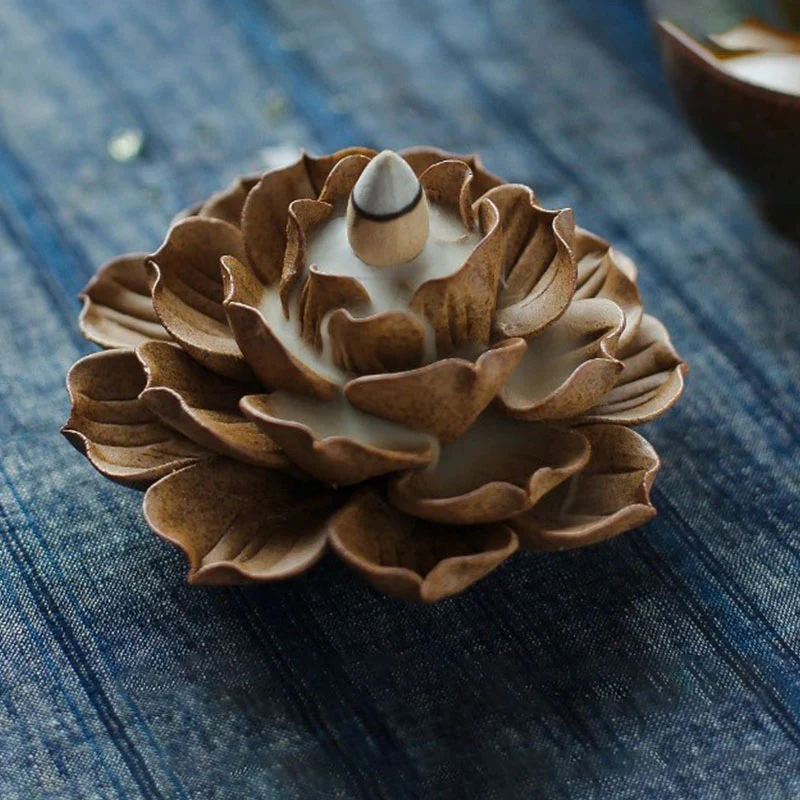 Buddha Stones Tibetano Riflusso Loto Meditazione Bruciatore di Incenso - Image 3