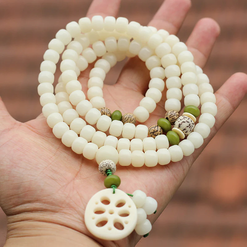 Buddha Stones White Bodhi Seed Mala 108 Perle Braccialetto della Fortuna - Image 3