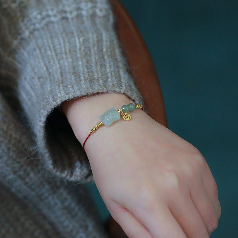 Buddha Stones Zodiaco cinese Tigre Giada Prosperità Braccialetto di corda rossa - Image 5