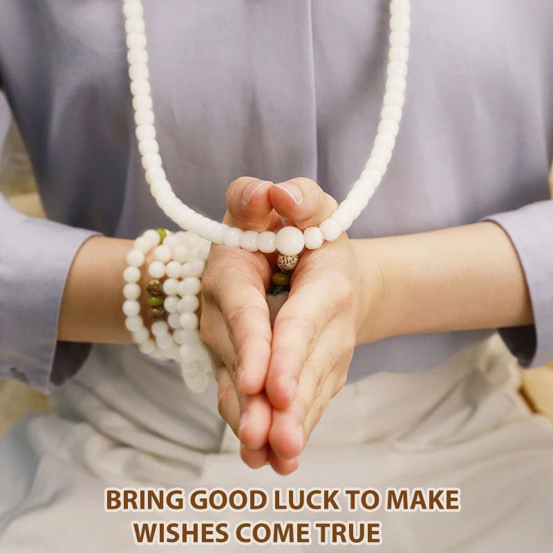 Collana con bracciale in giada bianca Bodhi Lotus Mala Harmony Buddha Stones - Image 17