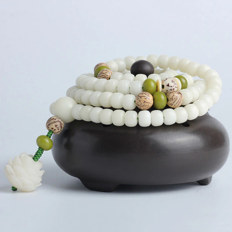Collana con bracciale in giada bianca Bodhi Lotus Mala Harmony Buddha Stones - Image 18