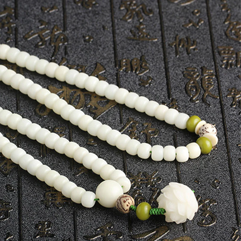 Collana con bracciale in giada bianca Bodhi Lotus Mala Harmony Buddha Stones - Image 19