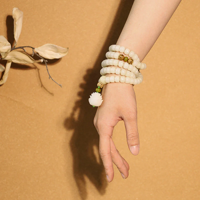 Collana con bracciale in giada bianca Bodhi Lotus Mala Harmony Buddha Stones - Image 6