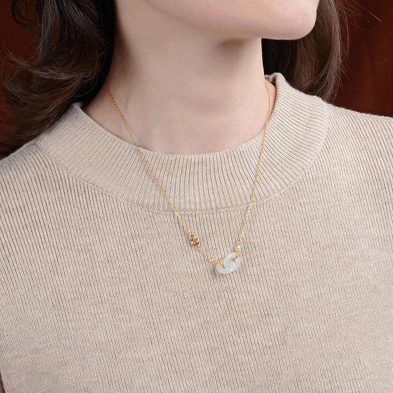 Collana con ciondolo a forma di catena con ciondolo rotondo in argento sterling 925 con Buddha Stones e giada fortunata e prospera - Image 3