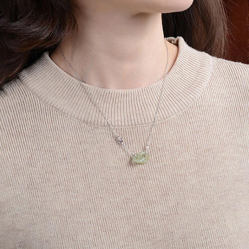 Collana con ciondolo a forma di catena con ciondolo rotondo in argento sterling 925 con Buddha Stones e giada fortunata e prospera - Image 9