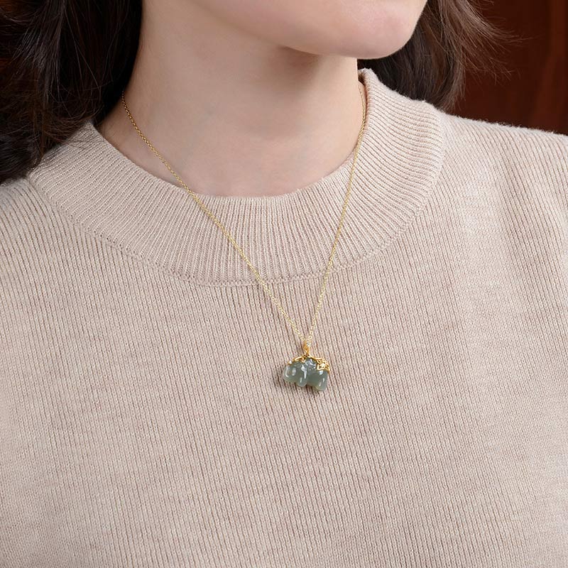 Collana con ciondolo a forma di elefante in argento sterling 925 con Buddha Stones e giada, benedizione e fortuna - Image 3