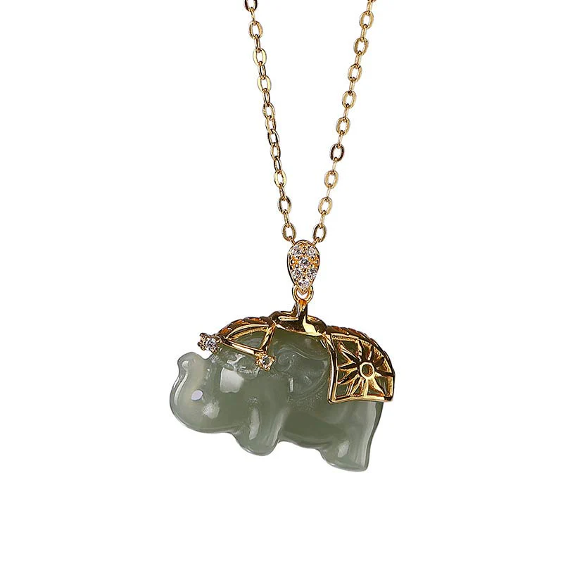 Collana con ciondolo a forma di elefante in argento sterling 925 con Buddha Stones e giada, benedizione e fortuna - Image 9