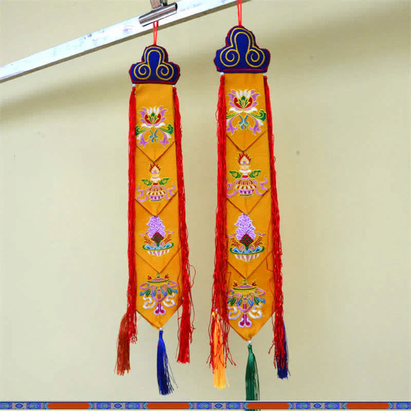 Fiore di loto Otto simboli di buon auspicio Meditazione Illuminazione Nappe colorate Arte murale - Image 11