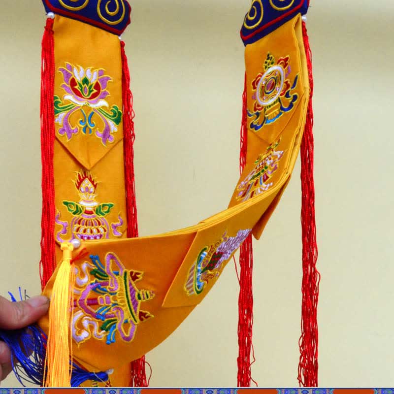 Fiore di loto Otto simboli di buon auspicio Meditazione Illuminazione Nappe colorate Arte murale - Image 12