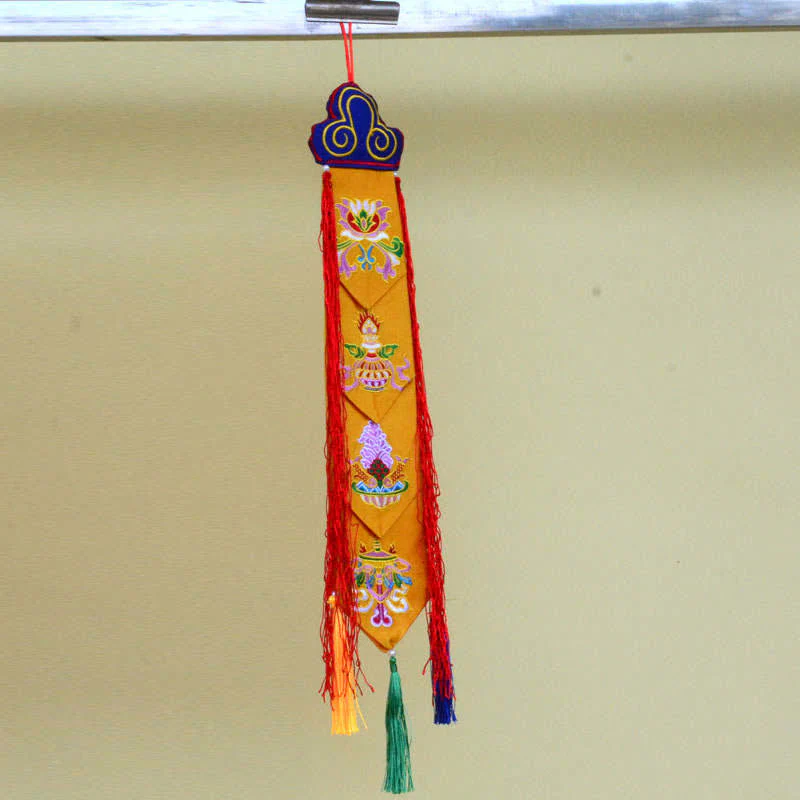 Fiore di loto Otto simboli di buon auspicio Meditazione Illuminazione Nappe colorate Arte murale - Image 9