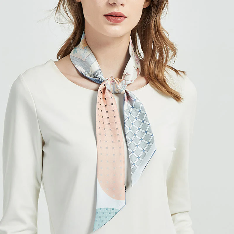 Foulard per capelli in seta 100% gelso Twilly, motivo floreale , Buddha Stones , affreschi di Dunhuang, montagne, tramonto - Image 13