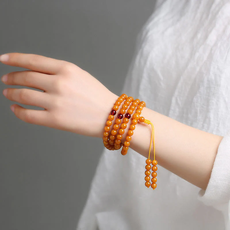 Mala con perline rotonde in ambra tibetana Buddha Stones - Image 11