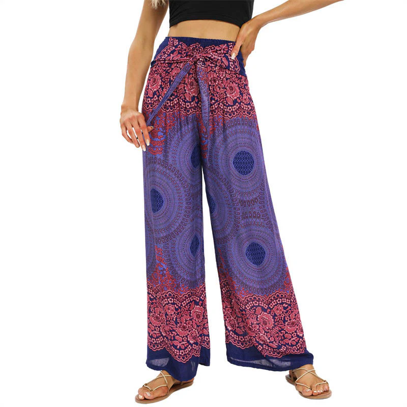 Pantaloni da yoga da donna con lacci e stampa floreale con bussola bohémien Buddha Stones - Image 9