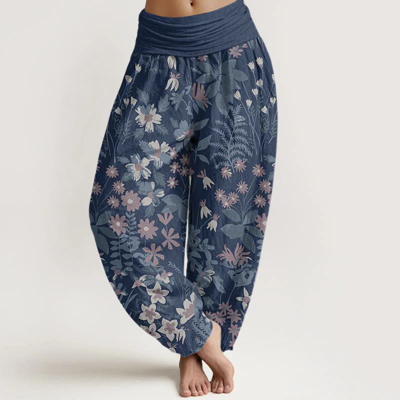 Pantaloni harem da donna con elastico in vita, in cotone, casual, con margherite, fiori e foglie, motivo Buddha Stones - Image 8