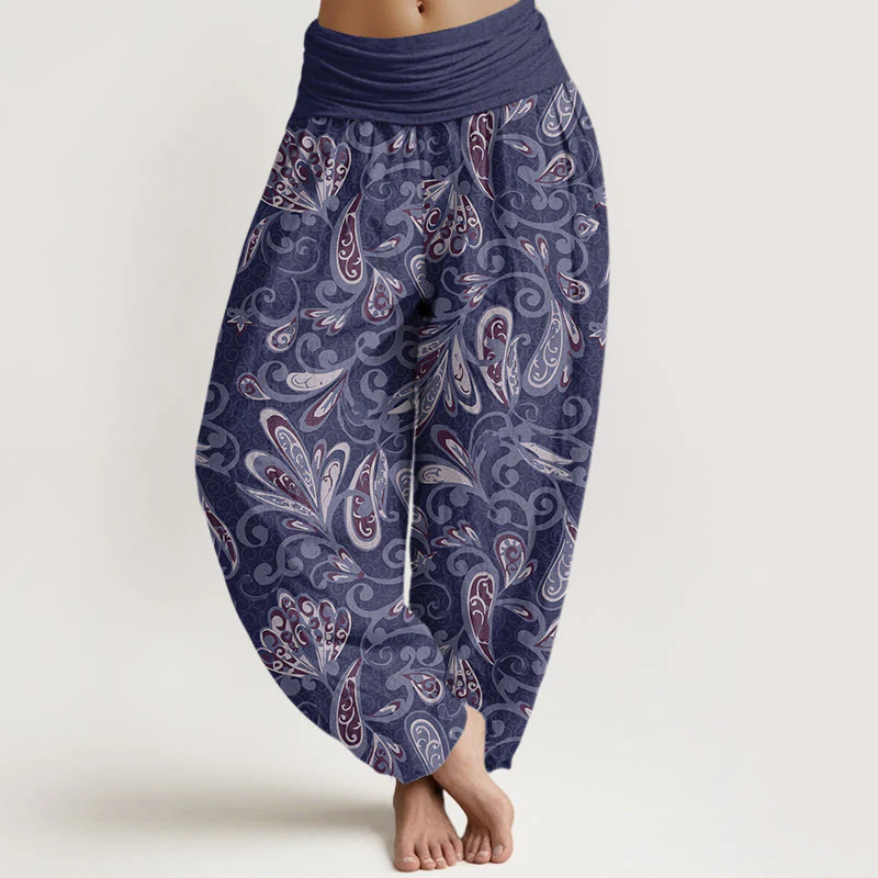 Pantaloni harem da donna in cotone con elastico in vita e motivo floreale casual con Buddha Stones - Image 5